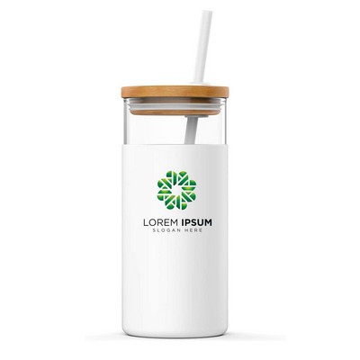 20oz Glass Tumbler Straw Silicone Protective Sleeve Bamboo Lid