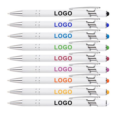Color White Aluminum Soft Rubber Metal Custom Ballpoint Pens With Stylus