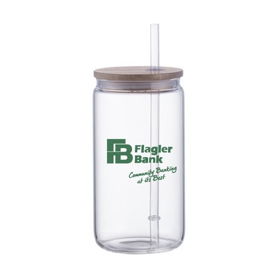 18 oz. Can Glass with Bamboo Lid & Straw